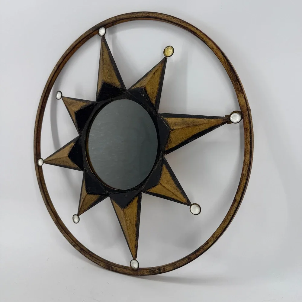 Sunburst Wall Mirror Gold Black Celestial Star Metal Decor Round Sun face